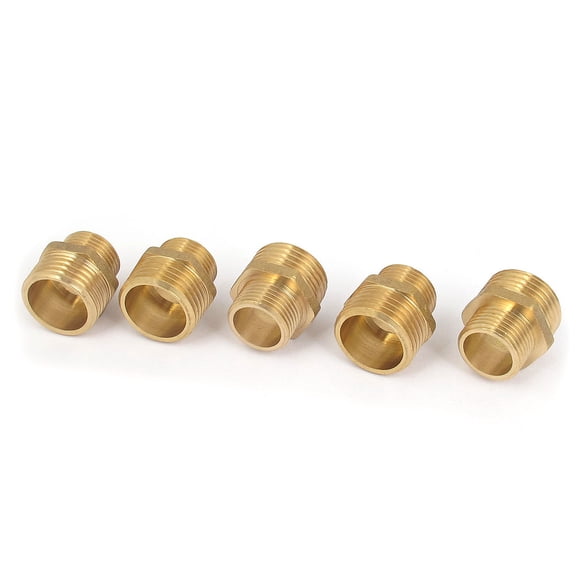 Unique Bargains 5Pcs 1/2BSP to 3/8BSP Male Thread Brass Pipe Hex Nipple Fitting Quick Adapter