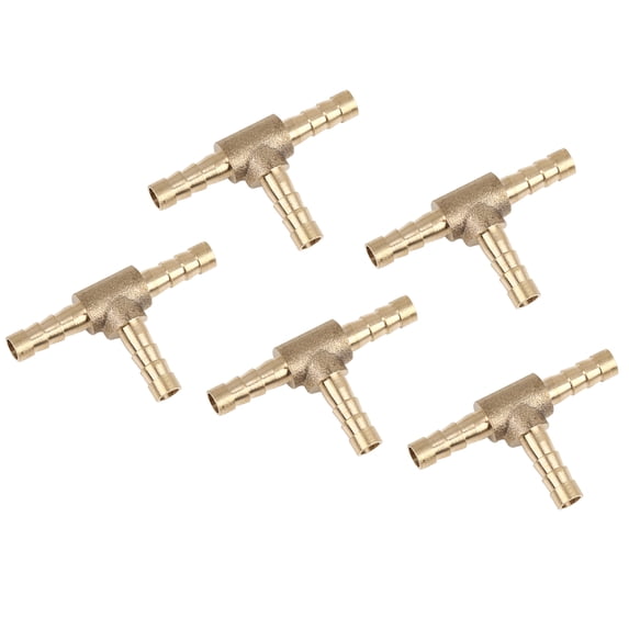 Unique Bargains 5Pcs 5mm Brass Barb Hose Fitting Connector Tee Shape 3 Way Universal Car