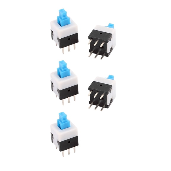 Unique Bargains 5Pcs 6 Pin Square 8mmx8mmx14mm Self-Locking DPDT Mini Push Button Switch