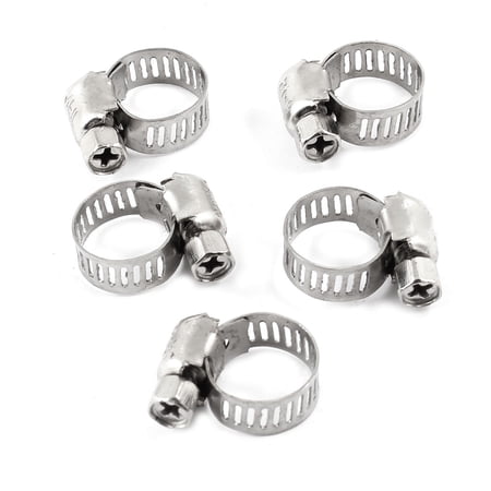 Unique Bargains 5Pcs 6mm-12mm Adjustable Pipe Tube Hose Clamps Band Stainless Steel