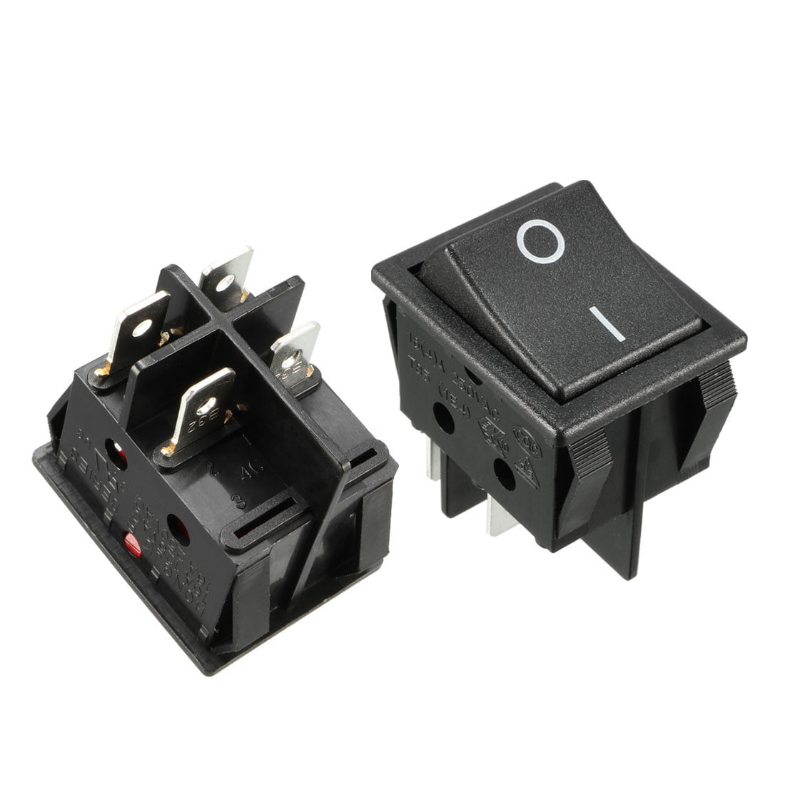Unique Bargains 5Pcs AC 16A/125V 16A/250V 4 Terminal 2 Position Boat DPST Rocker Switches