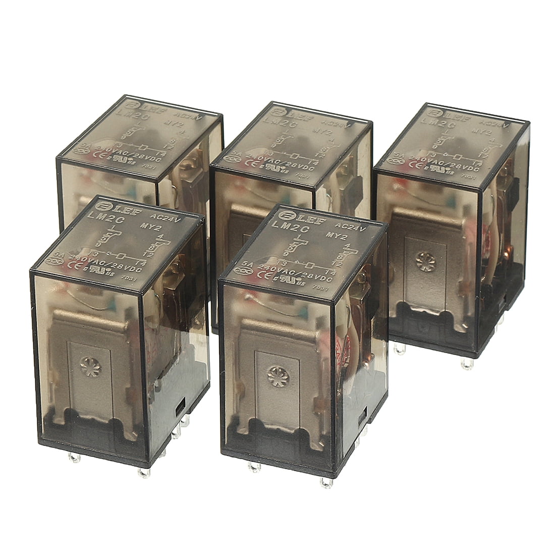 Unique Bargains 5Pcs AC 24V Coil 5A 240VAC DPDT 2NO+2NC Relay with Indicator Light