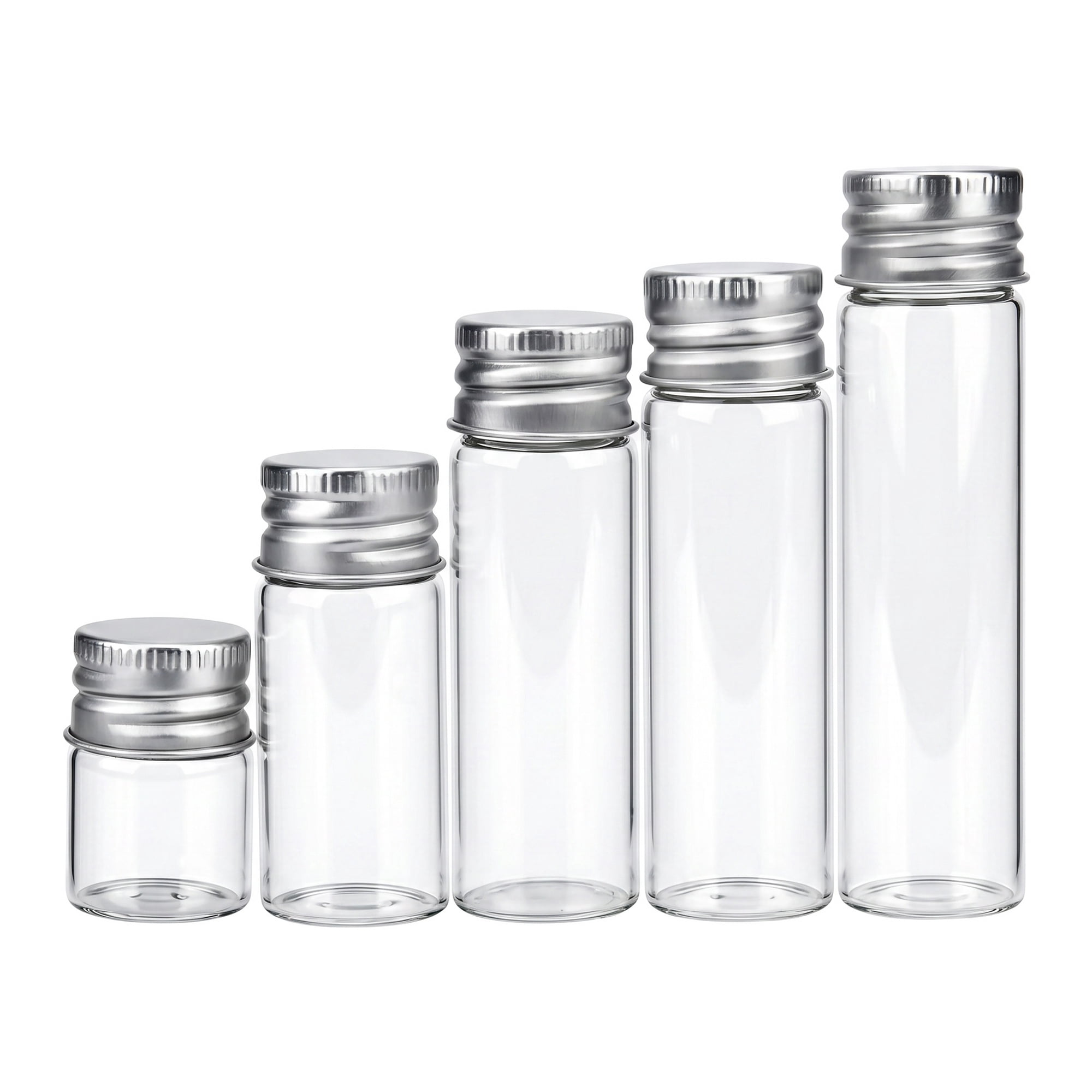Unique Bargains 5Pcs Assorted Mini Glass Bottles with Cork Stoppers Silver1" x1"x 4"