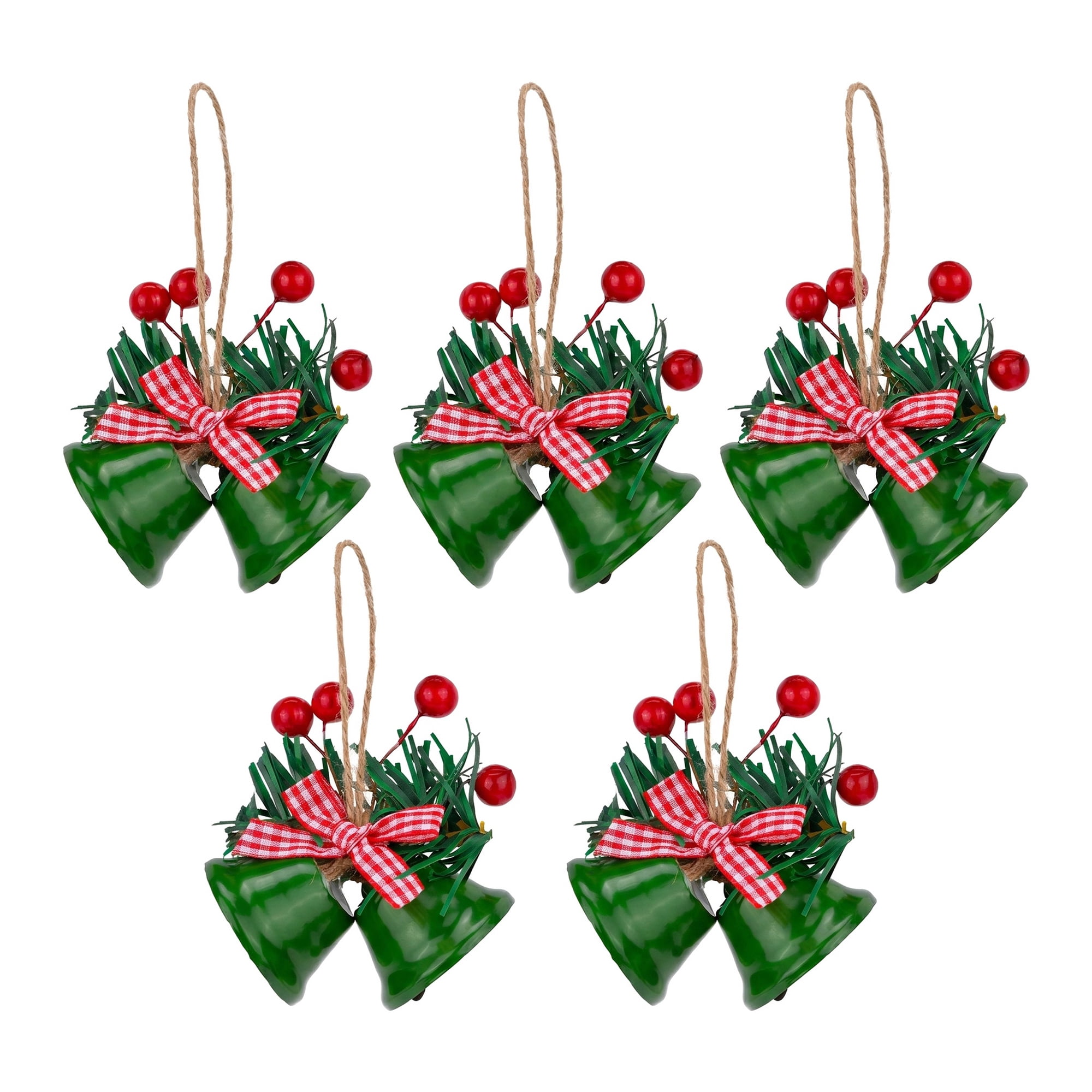 Unique Bargains 5Pcs Christmas Vintage Iron Hanging Bells Green 1.5"L x 1.5"W x 5.5"H