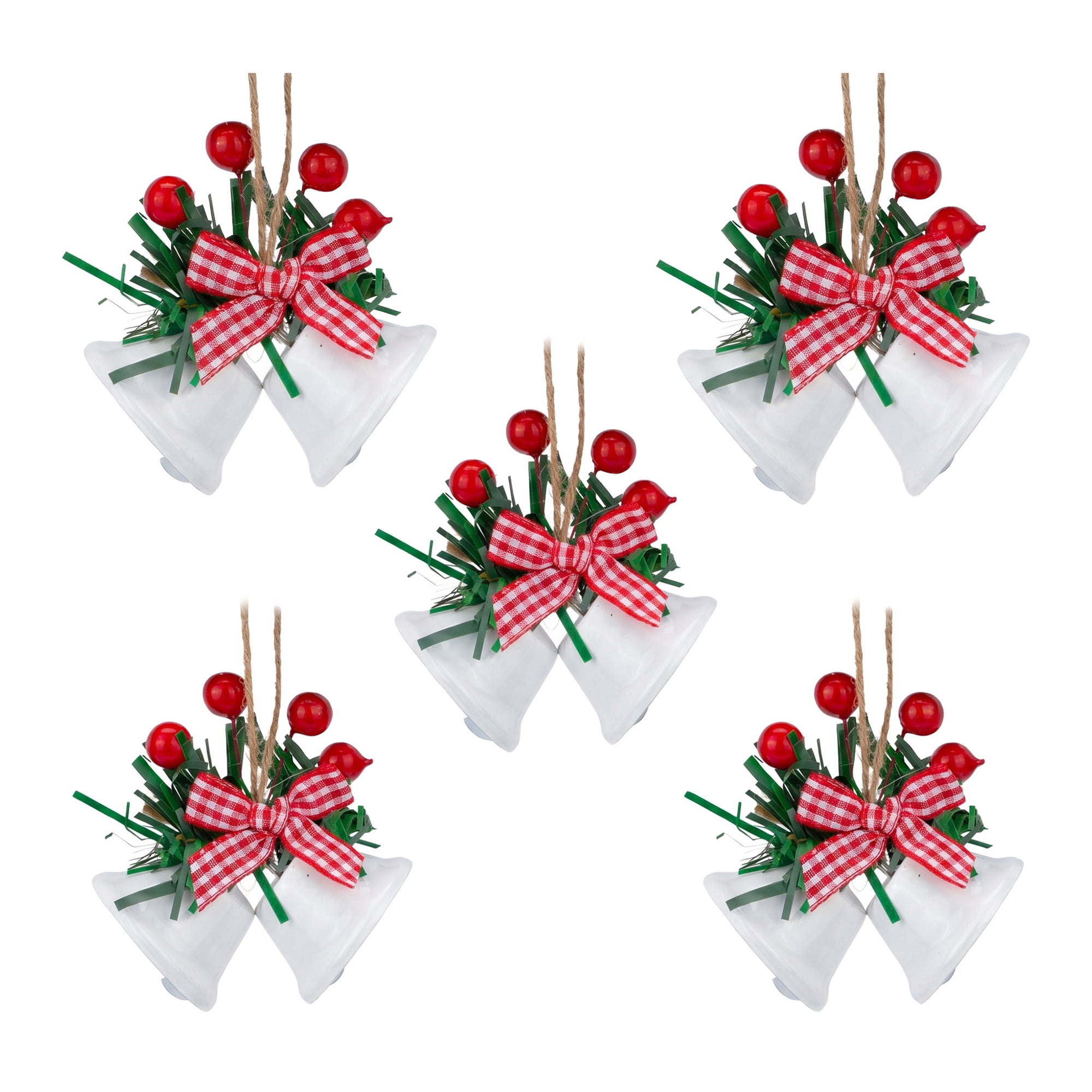 Unique Bargains 5Pcs Christmas Vintage Iron Hanging Bells White 1.5"L x 1.5"W x 5.5"H
