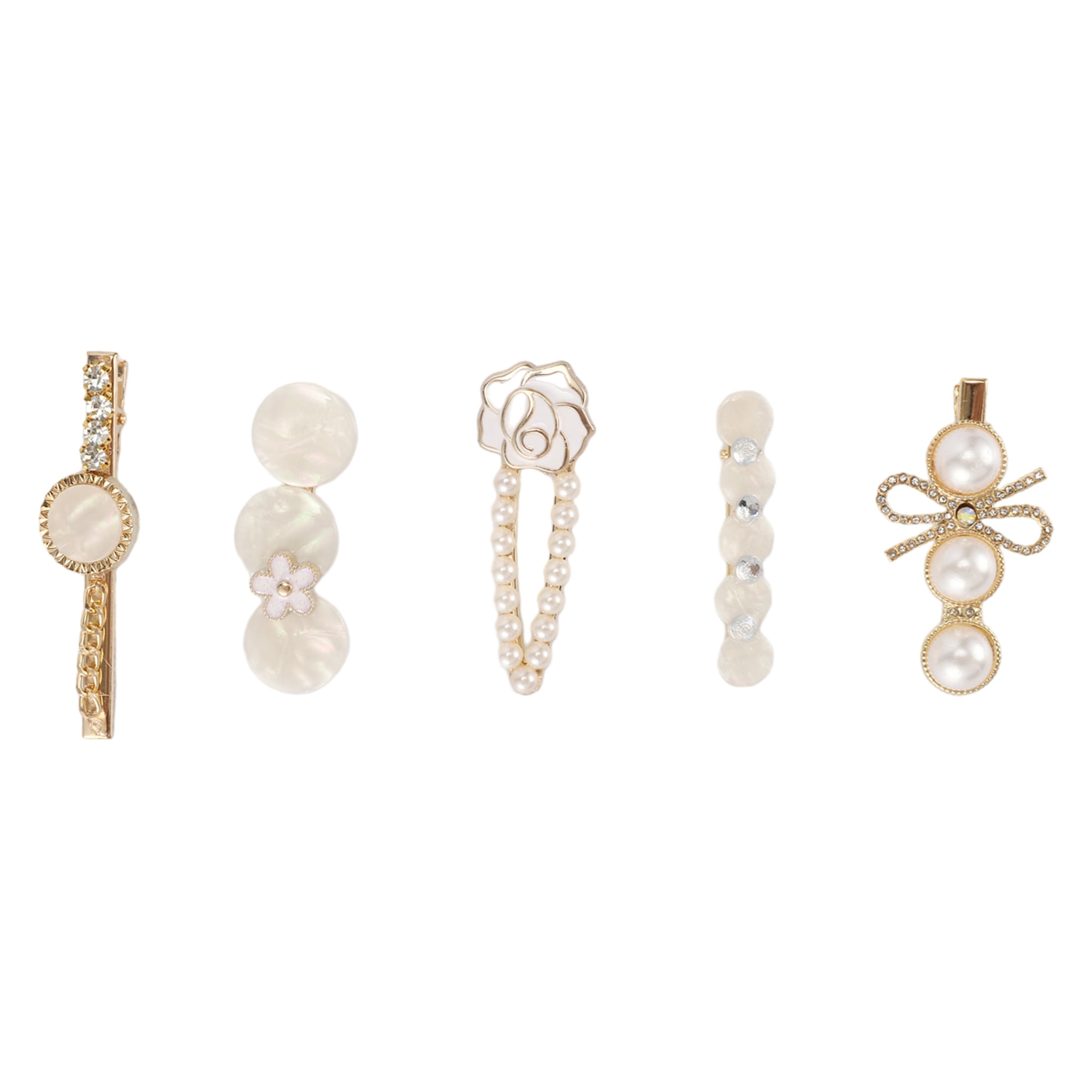 Unique Bargains 5Pcs Fashion Grace Flowers Hair Clips Hairdo Clip Gold Tone White