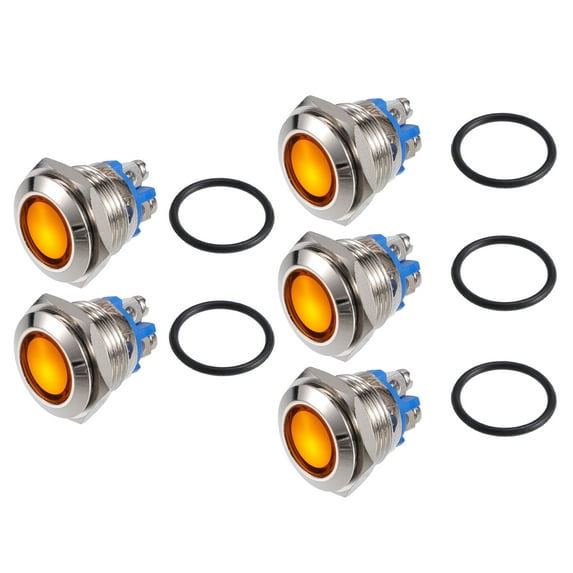 Unique Bargains 5Pcs LED Indicator Light 16mm 12V Metal Shell Waterproof Pilot Dash Signal Lamp Interior Yellow