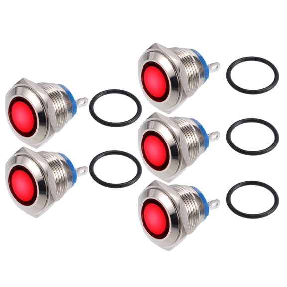 Unique Bargains 5Pcs LED Indicator Light 16mm 12V Metal Shell Waterproof Pilot Dash Signal Lamp Internal Red