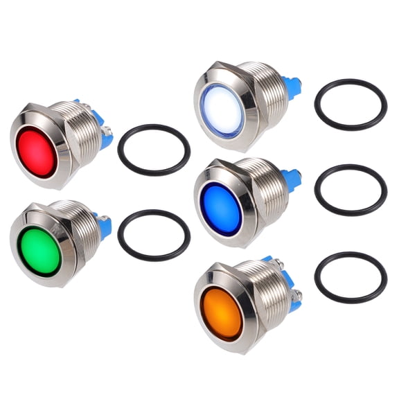 Unique Bargains 5Pcs LED Indicator Light 19mm 12V Shell Waterproof Pilot  Dash Signal Lamp Interior Multicolored