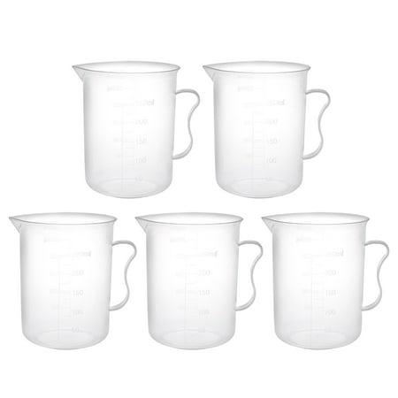 Unique Bargains 5Pcs Laboratory Clear White PP 250mL Measuring Cup Handled Beaker