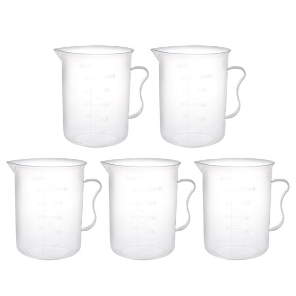 Unique Bargains 5Pcs Laboratory Clear White PP 250mL Measuring Cup Handled Beaker