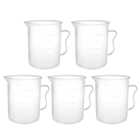 Unique Bargains 5Pcs Laboratory Clear White PP 300mL Measuring Cup Handled Beaker