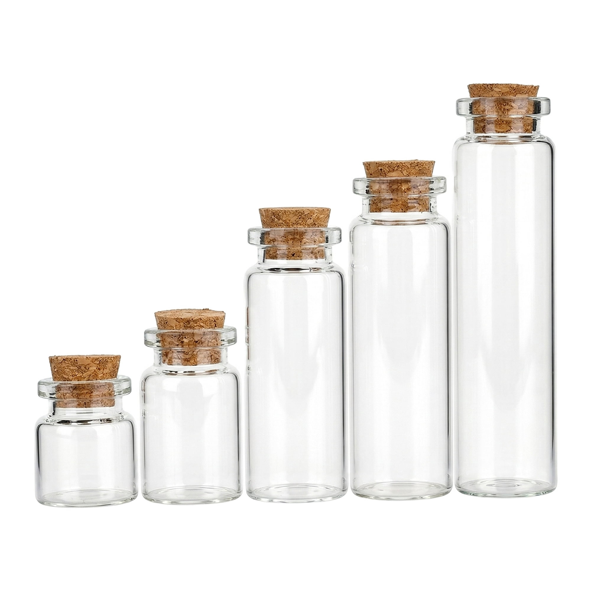 Unique Bargains 5Pcs Assorted Mini Glass Bottles with Cork Stoppers Cork Cap 1"L x1"W x 4"H