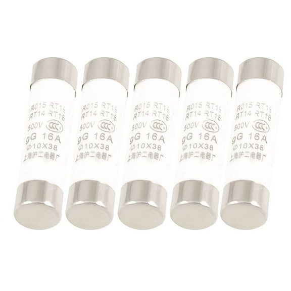 Unique Bargains 5Pcs RT18 RT14 gG Cylindrical Caps Fuse Link Protectors 10mm x 38mm 500V 16A