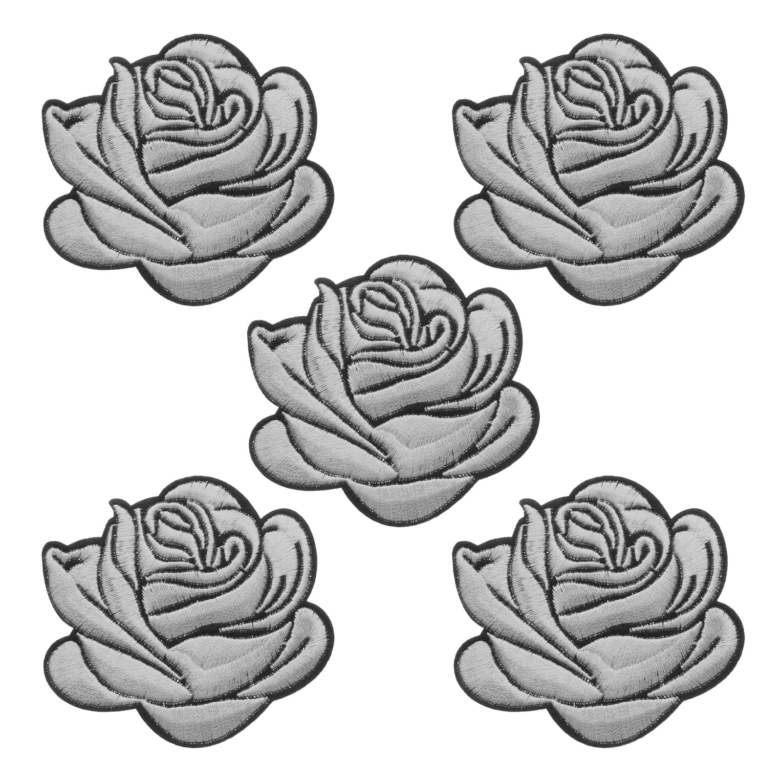 Unique Bargains Rose Embroidered Patch Appliques Flower Sew Iron on Patches Grey