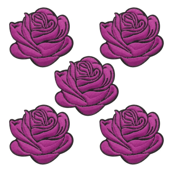 Unique Bargains Rose Embroidered Patch Appliques Flower Sew Iron on Patches Purple