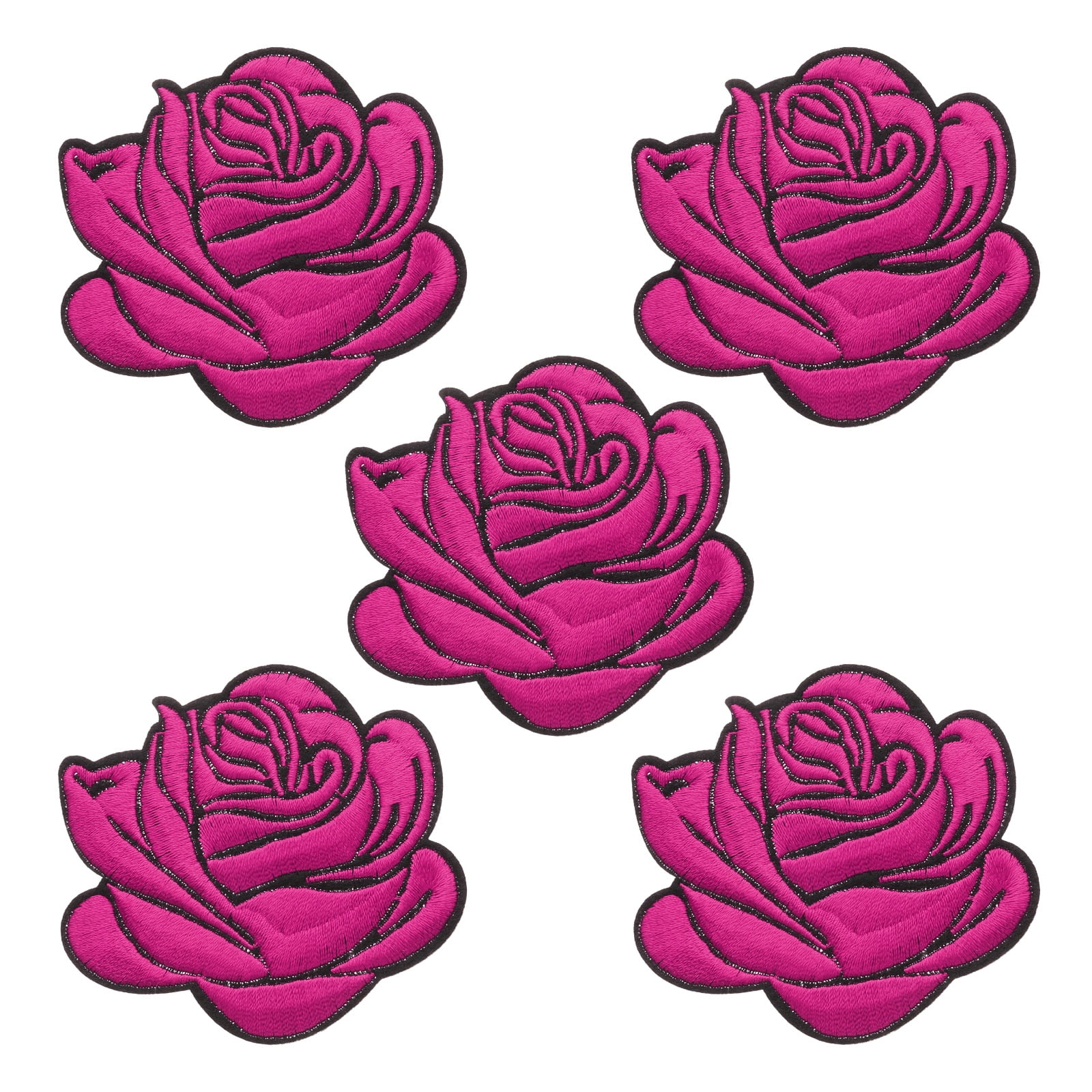 Unique Bargains 5Pcs Rose Embroidered Patch Appliques Flower Sew Iron on Patches Rose Red
