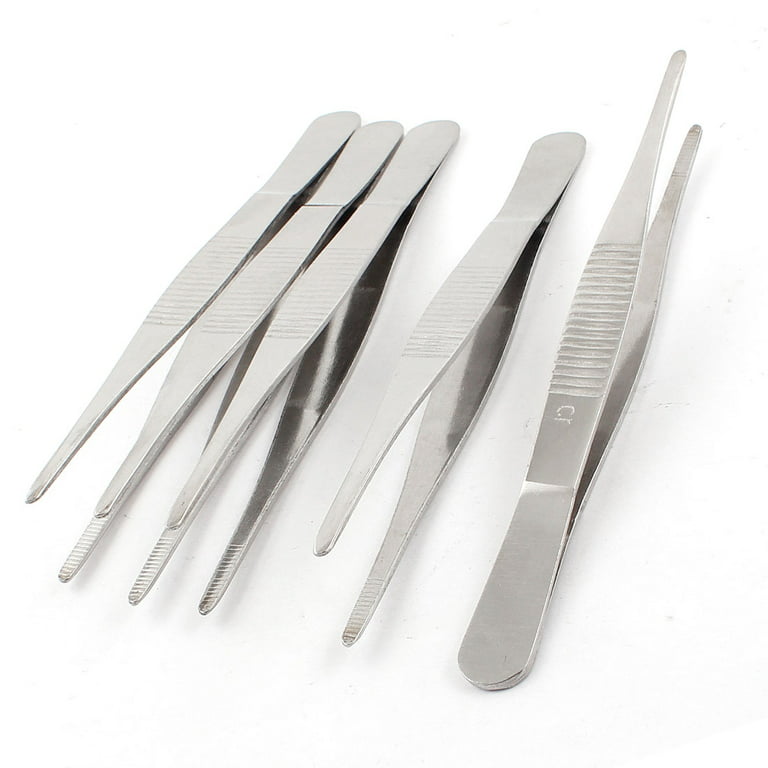 Unique Bargains 5Pcs Stainless Steel Flat Edge Forceps Tweezers Tool 12.5cm  Length for Lab 