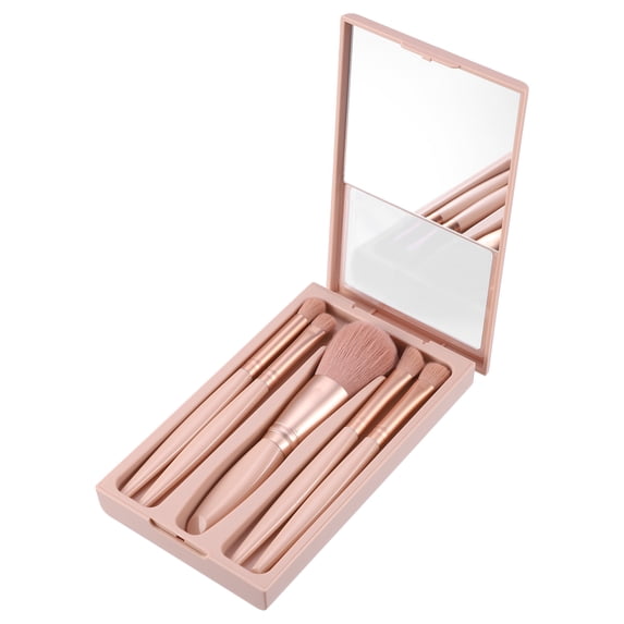 Unique Bargains 5Pcs Travel Makeup Brush Kit for Concealer Blush Pink