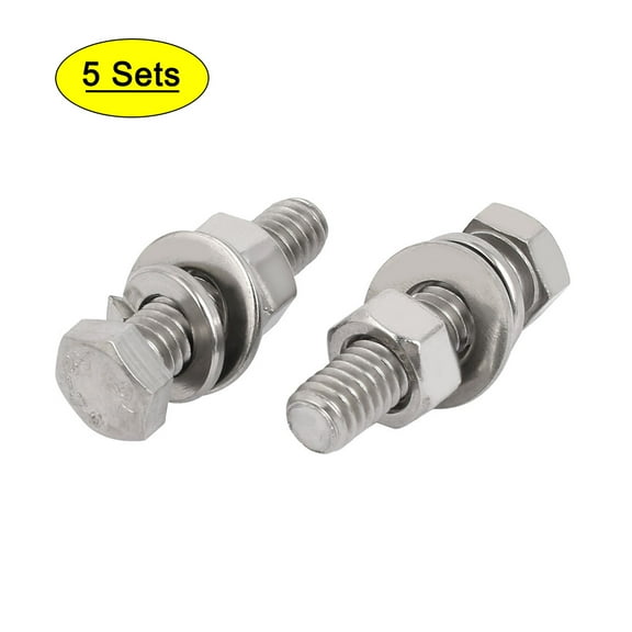 Unique Bargains 5Set 304 Stainless Steel 5/16"-18 Thread 1-1/2" Length Hex Bolt Kit w Washer Nut