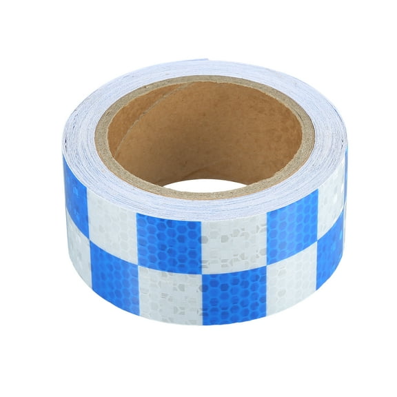 Unique Bargains 5cmx10m Blue and White Checkered Car Reflective Stickers Safety Warning Reflective Protector
