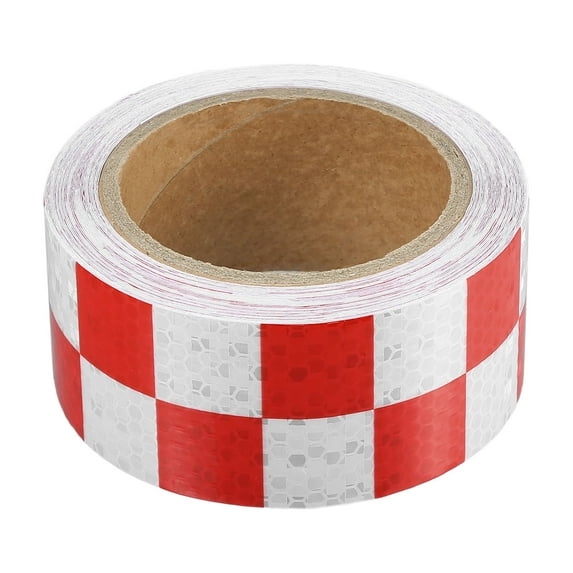 Unique Bargains 5cmx10m Red and White Checkered Car Reflective Stickers Reflective Tape Safety Warning