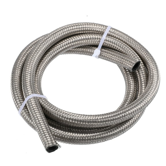 Unique Bargains 5ft 6AN Fuel Hose AN6 Universal Car Braided Stainless Steel CPE Oil Fuel Gas Line Hose Silver Tone