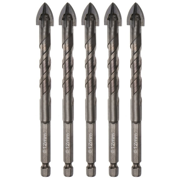 Unique Bargains 5pack Titanium Masonry Drill Bit, 12mm Concrete Drill Bits Ceramic Drill Bit with 1/4' Hex Shank