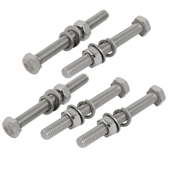 Unique Bargains 5pcs 304 Stainless Steel M6x60mm Hex Bolts w Nuts and Washers Assortment Kit