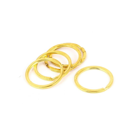 Unique Bargains 5pcs 35mm Dia Gold Tone Metal Double Loop Split Ring Keychain Keyring Holder