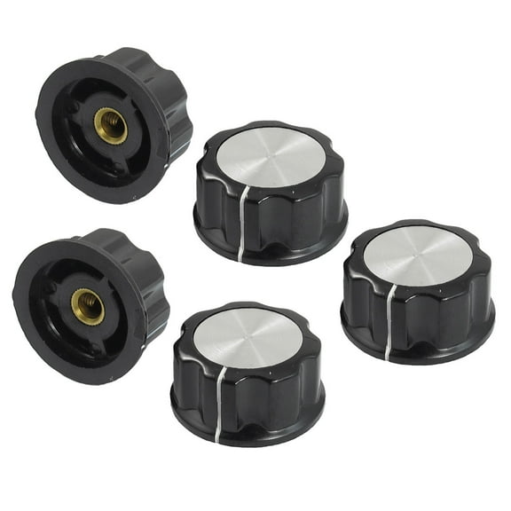 Unique Bargains 5pcs Adjustable Turn 30mm Top 6mm Shaft Insert Dia Potentiometer Rotary Knobs