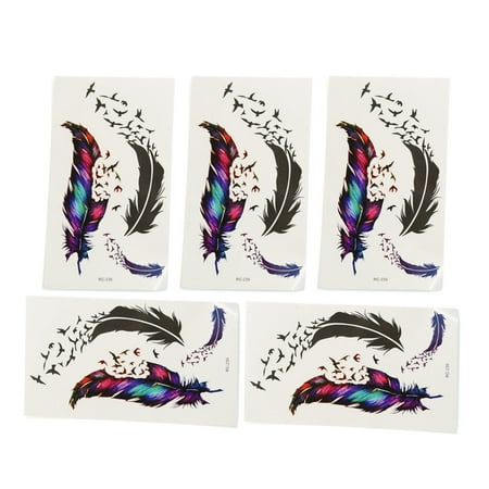 Unique Bargains 5pcs Feathers Butterfly Flower Deer Pattern Temporary Tattoo Body Arm Stickers