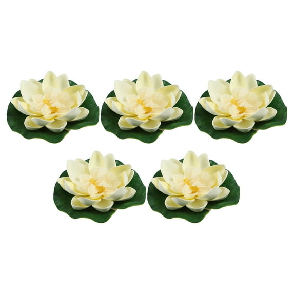 Unique Bargains 5pcs Garden Ponds Pool Decoration Artificial Lotus Flower White