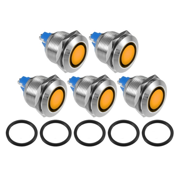 Unique Bargains 5pcs LED Indicator Light 19mm 230V AC Waterproof Pilot Indicator for Car Truck Interior Yellow