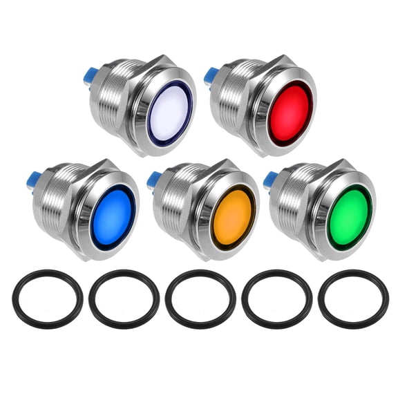 Unique Bargains 5pcs LED Indicator Light 22mm 230V AC Waterproof Pilot Indicator for Car Truck Interior Assorted Color