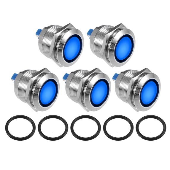 Unique Bargains 5pcs LED Indicator Light 22mm 230V AC Waterproof Pilot Indicator for Car Truck Interior Blue
