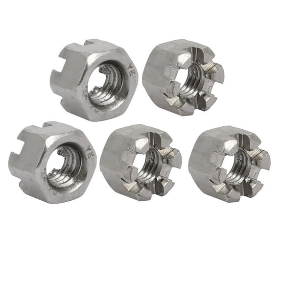 Unique Bargains 5pcs M6x1mm 304 Stainless Steel Hex Hexagon Slotted Castle Nut Silver Tone