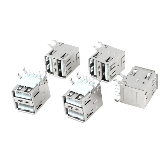 Unique Bargains 5pcs Right Angle 8-Pin DIP PCB Mount Female USB A Dual ...