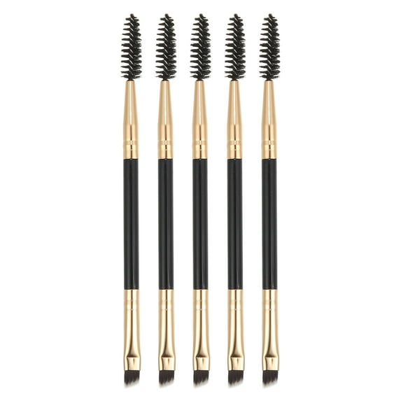 Unique Bargains 5pcs Soft Double Sided Eyebrow Brush Angled Eye Brow Brush Eyelash Extension Brush Gold Tone Black