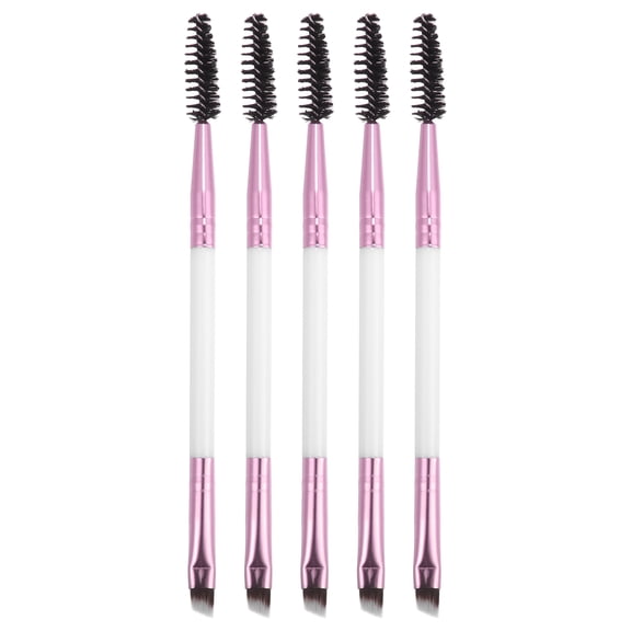 Unique Bargains 5pcs Soft Double Sided Eyebrow Brush Angled Eye Brow Brush Eyelash Extension Brush Pink White