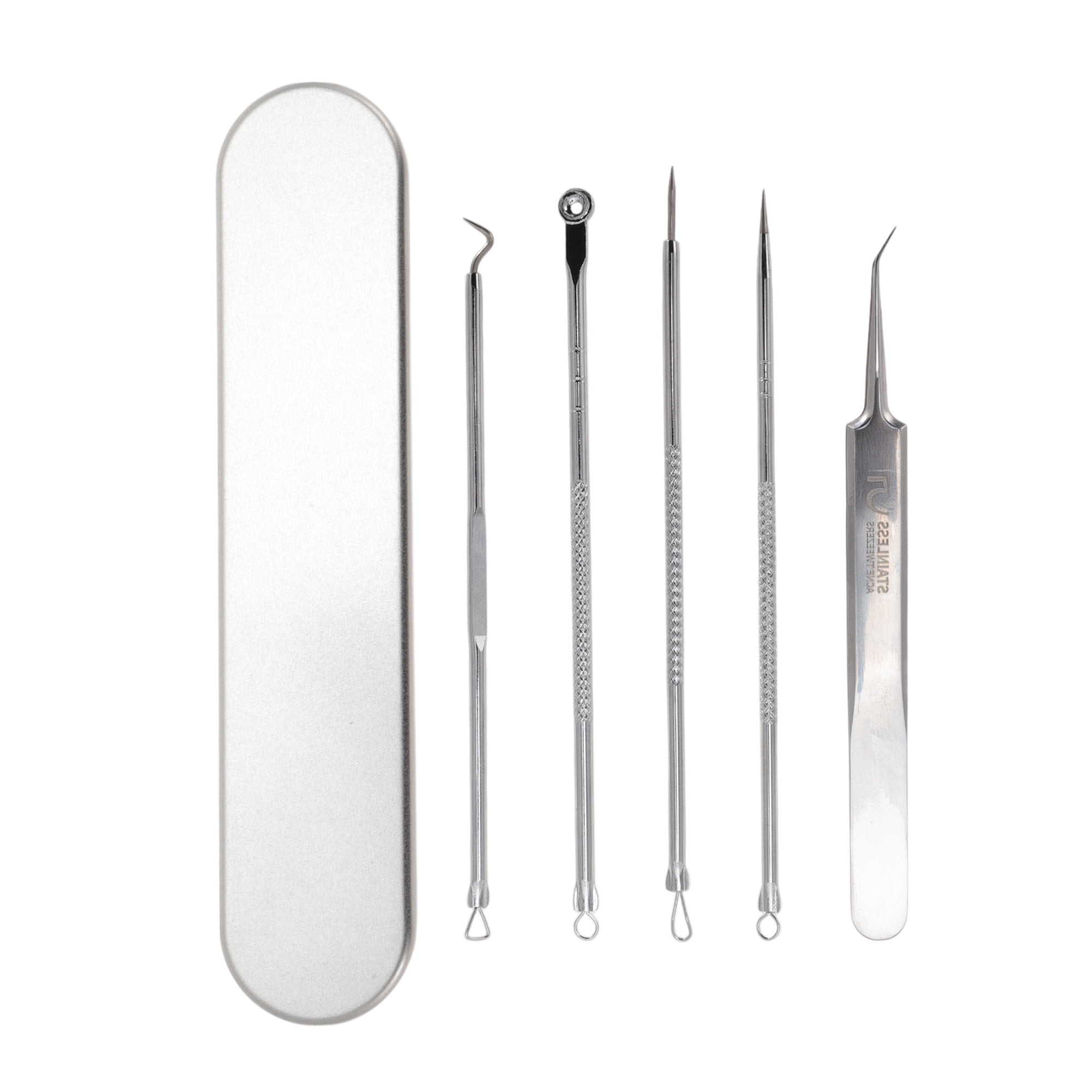 Unique Bargains 5pcs Straight Clamp Pimple Extractor Tool Set Silver Inclined Clamp