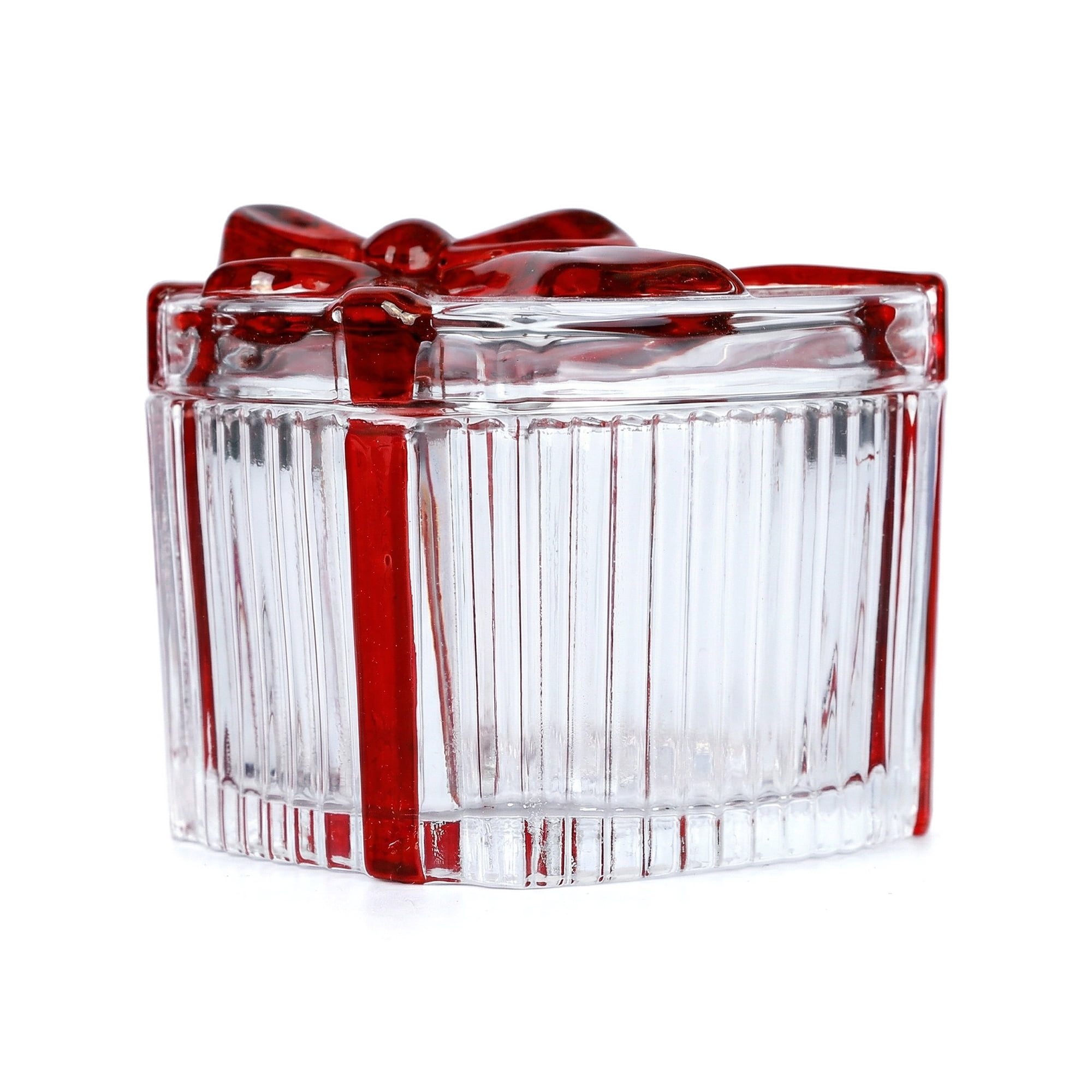 Unique Bargains 6.1oz/180ml Ribbed Glass Candy Jar Clear Love Shape 3.7"L x 3.3"W x 2.5"H