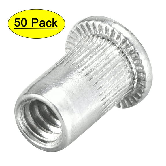 Unique Bargains #6-32 Rivet Nuts Aluminium Alloy Knurled Flat Head Threaded Insert Nut Silver 50 pcs