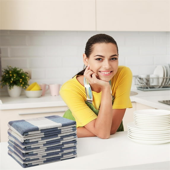 Unique Bargains 6-Pack 100% Cotton Absorbent Kitchen Towels 13" x 29" Blue