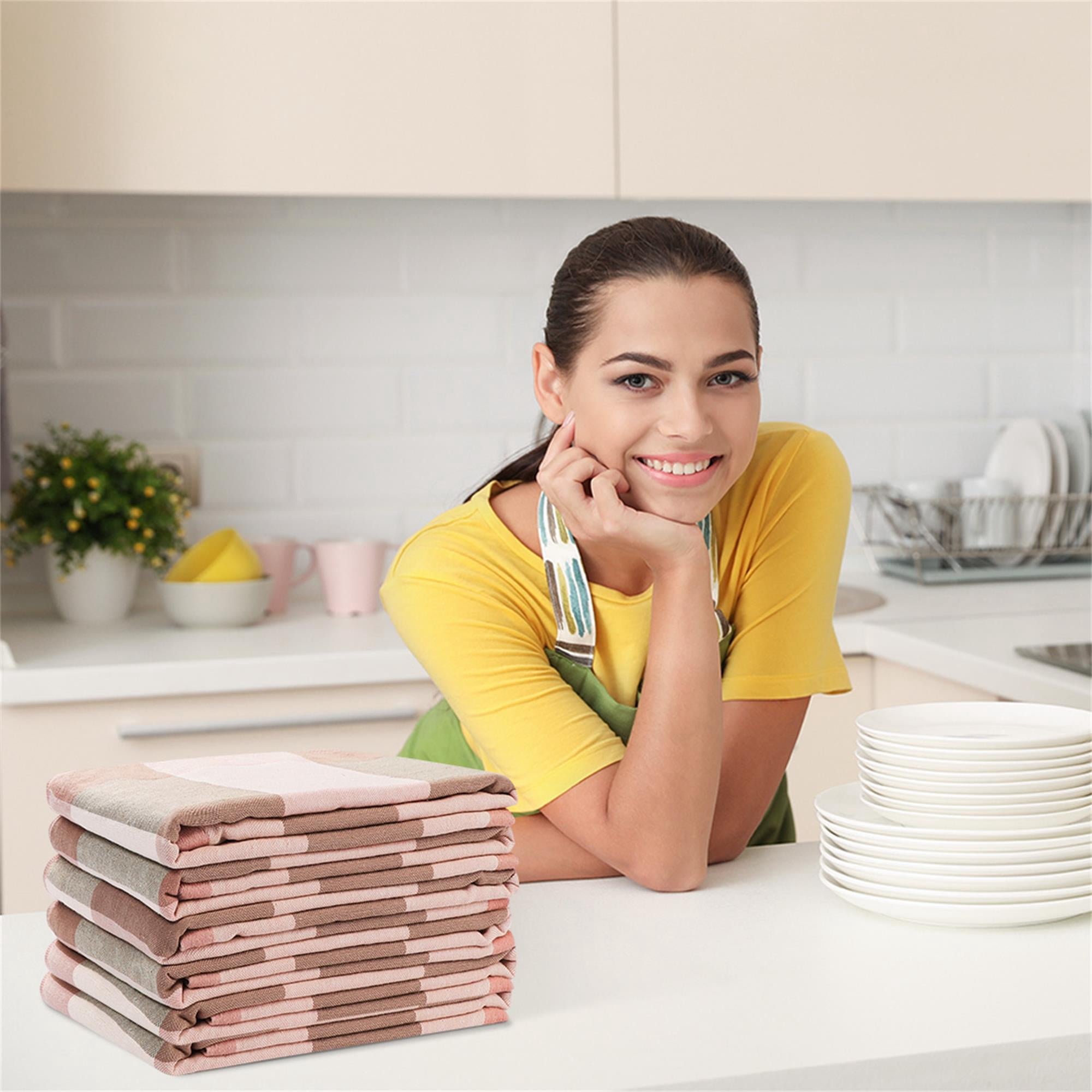 Unique Bargains 6-Pack 100% Cotton Absorbent Kitchen Towels 13" x 29" Pink