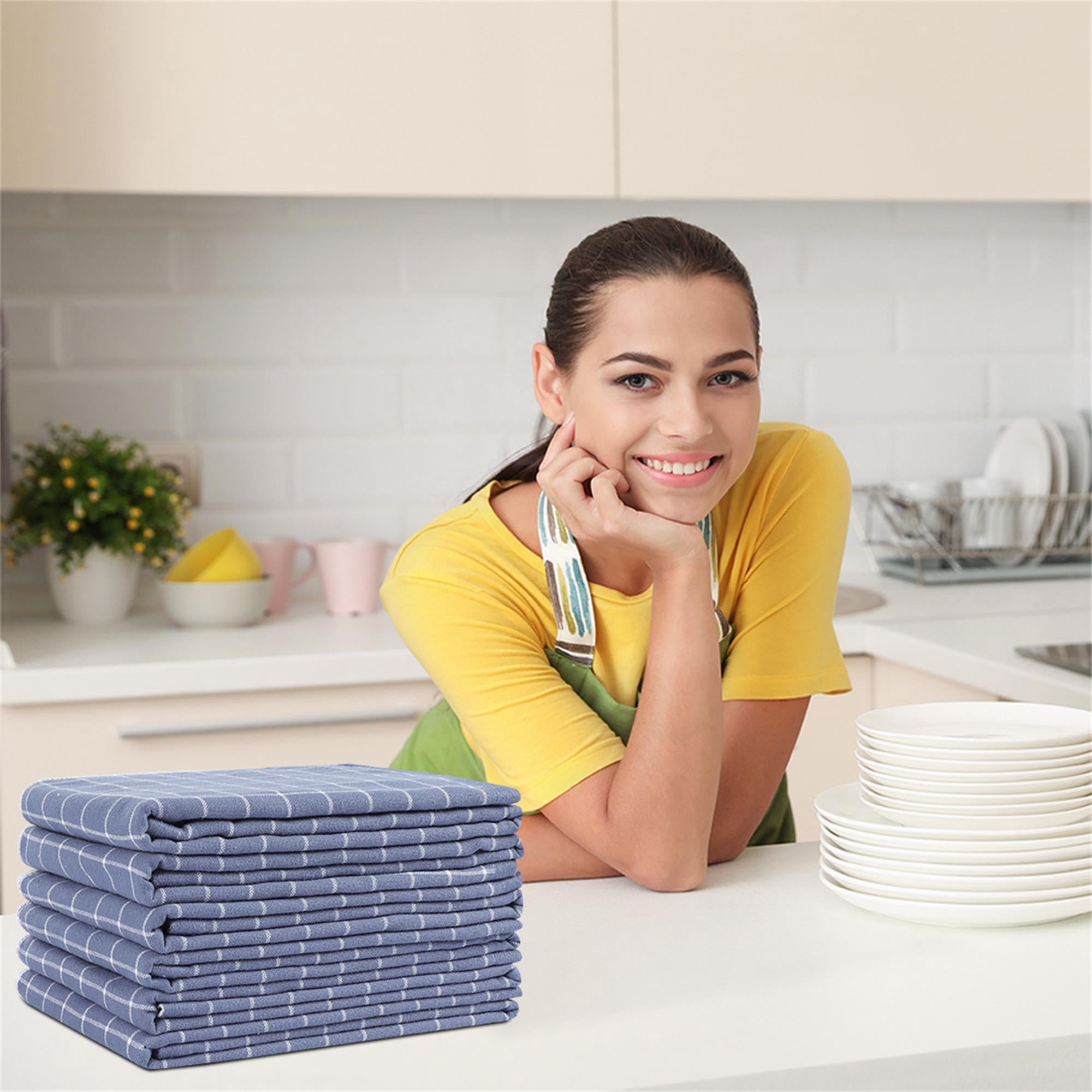 Unique Bargains 6-Pack Cotton Absorbent Plaid Kitchen Towels, 13" x 29" Blue