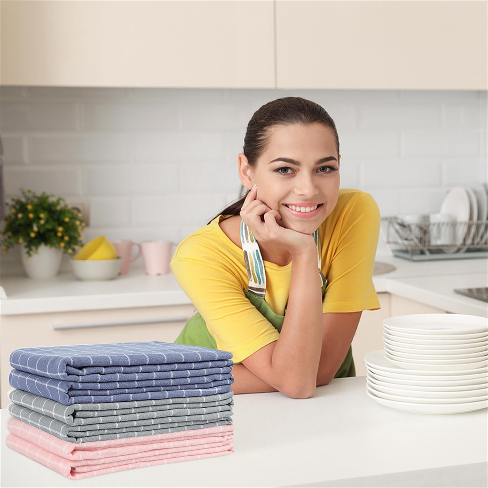 Unique Bargains 6-Pack Cotton Absorbent Plaid Kitchen Towels 13"x29" Multicolor