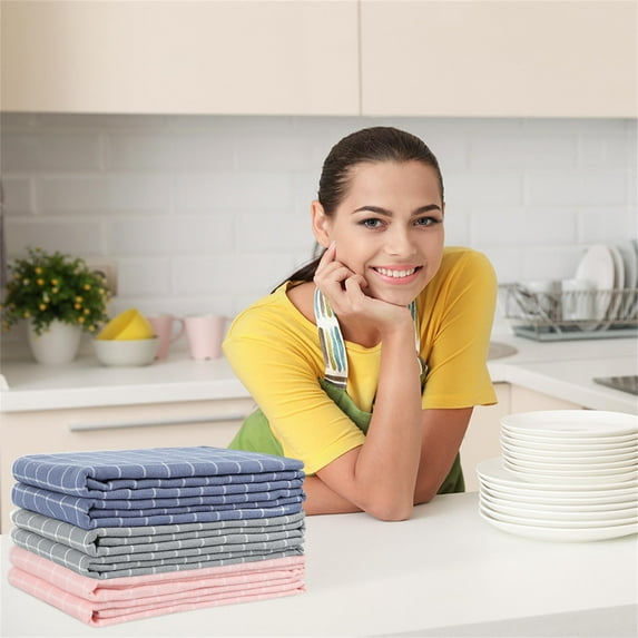 Unique Bargains 6-Pack Cotton Absorbent Plaid Kitchen Towels 13"x29" Multicolor