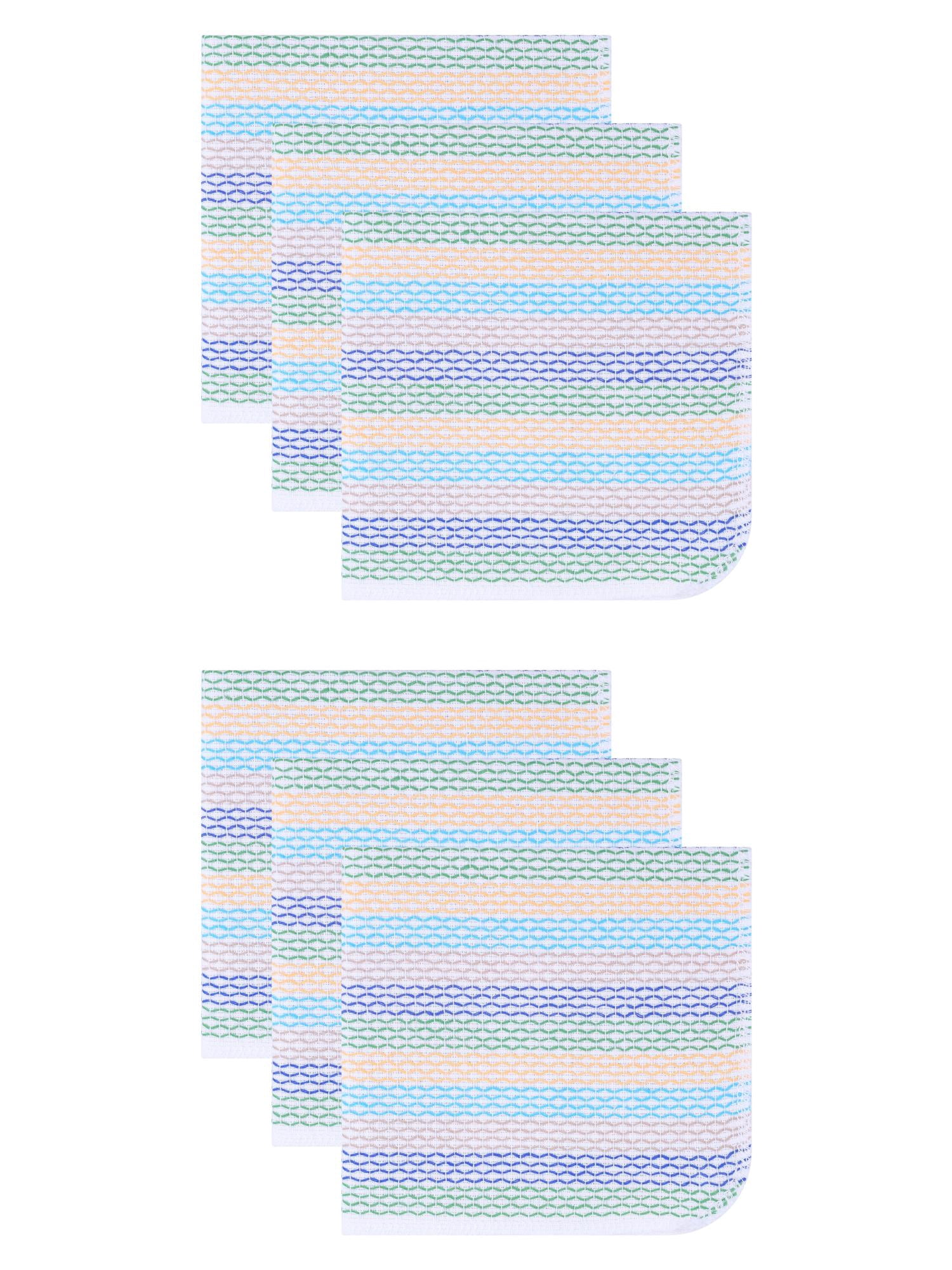 Unique Bargains 6 Pack Cotton Striped Cloths Blue Green Yellow 14" x 14"