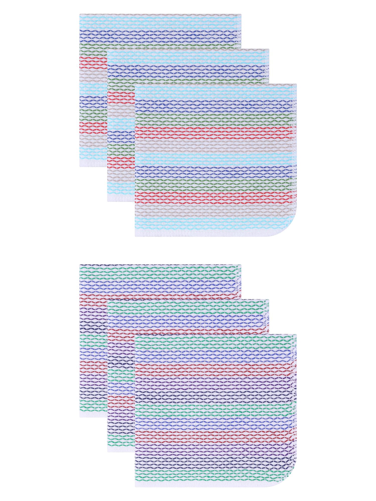 Unique Bargains 6 Pack Cotton Striped Cloths Red Blue Green/Red Green Blue 14" x 14"